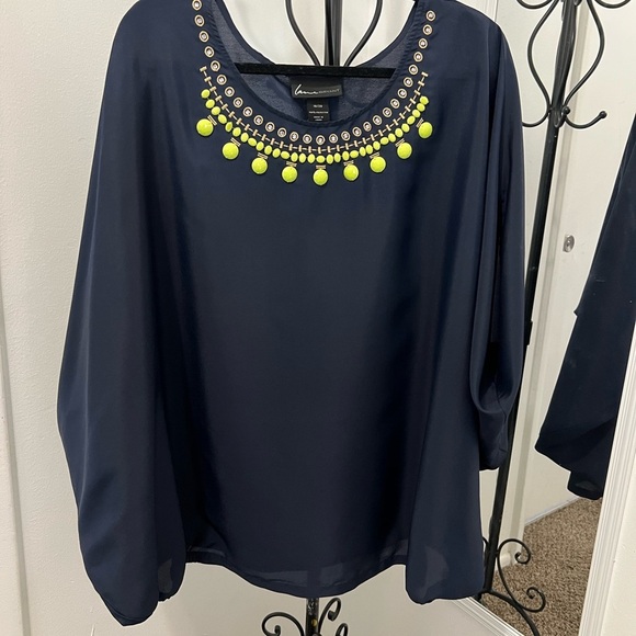 LANE BRYANT  Navy Blue Top with Neon Accents.  #037 - Picture 1 of 9